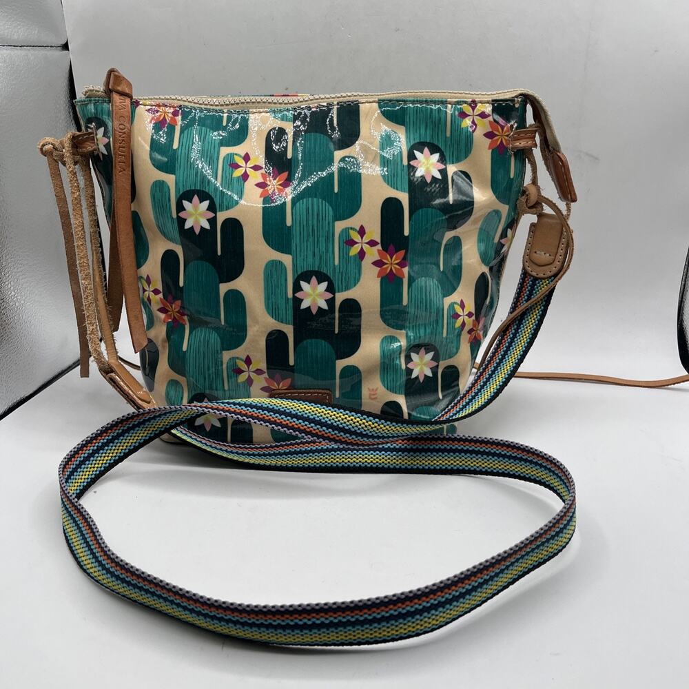 Consuela Spike Cactus Crossbody Bag Patent Leather Beige Green Vntg Y2K AS IS